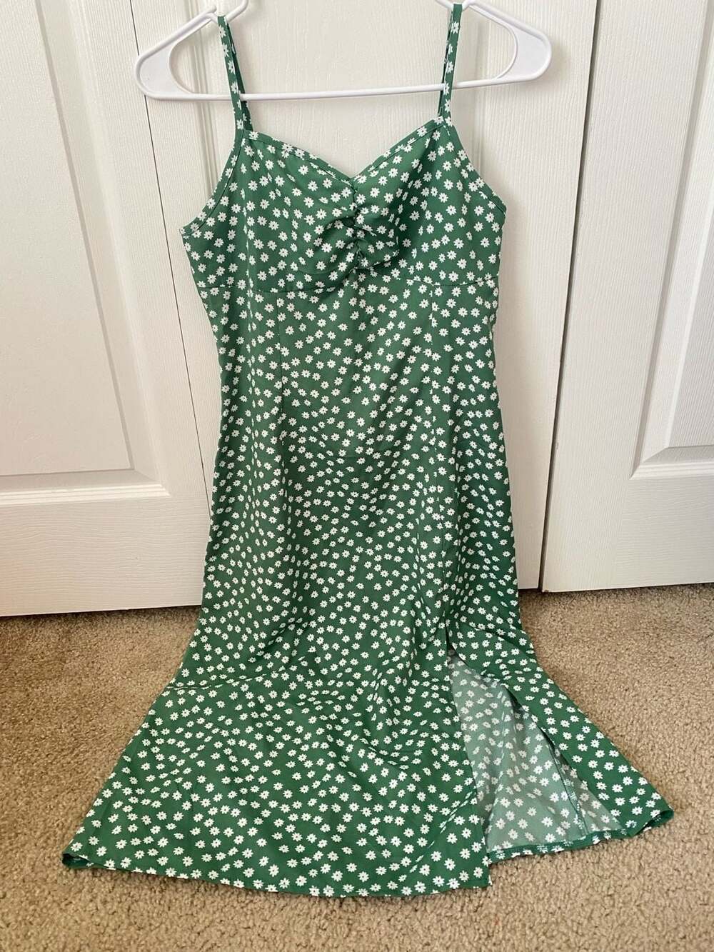 Green Ditsy Floral Split Thigh Cami Midi Dress NWOT